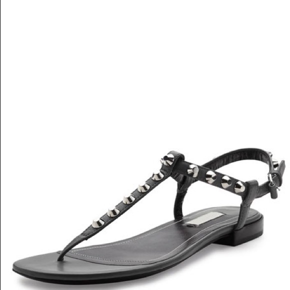 Balenciaga Studded Black Leather Flat Thong Sandal 36.5 - Picture 1 of 10